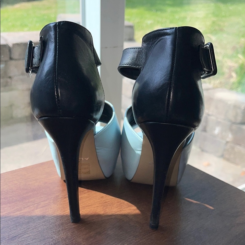 Aldo Black and Light Blue Peep Toe Heels - Picture 3 of 12